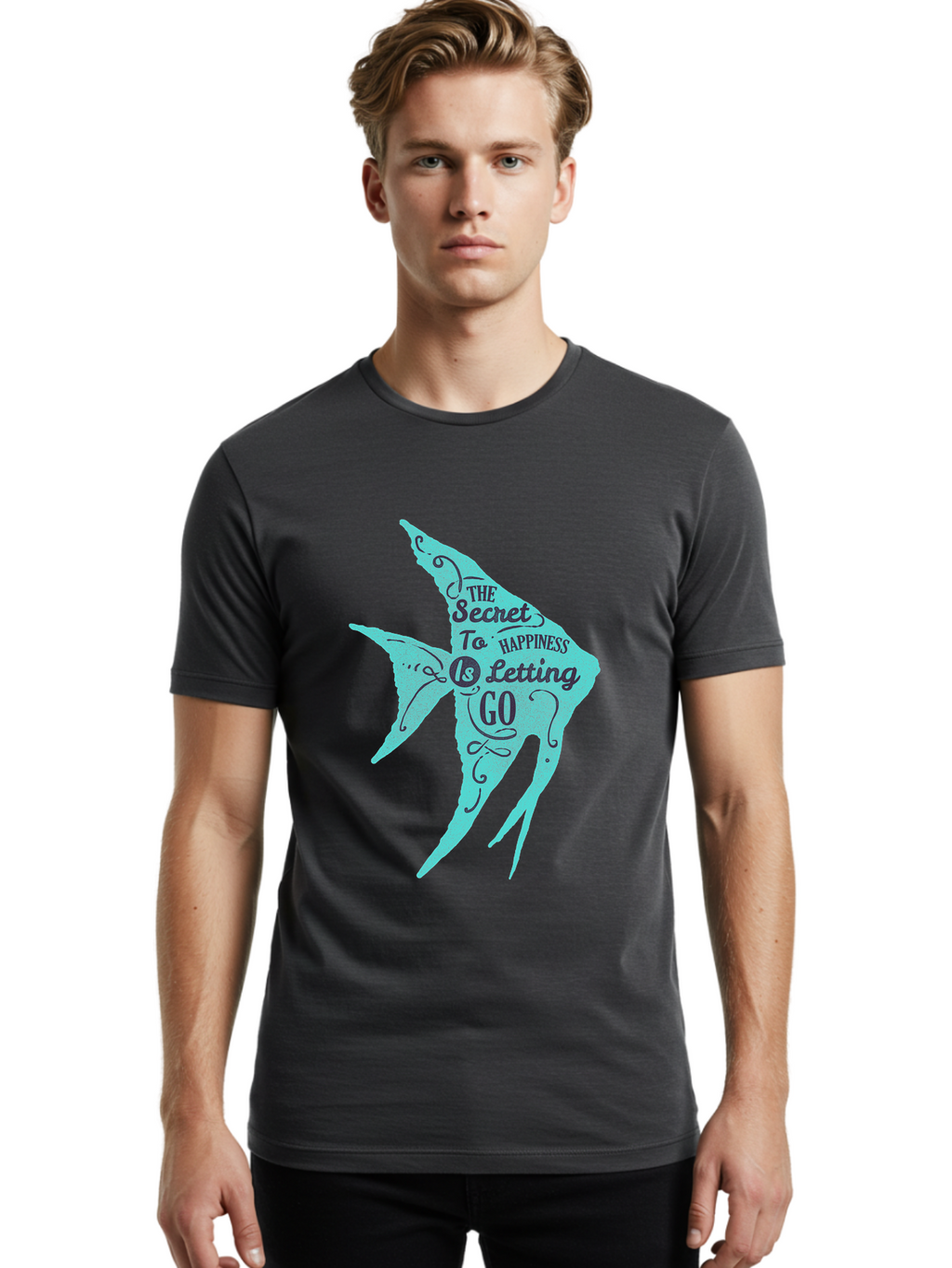 The Secret To Happiness Is Letting Go Men'S Graphic Tee, 100% Cotton, Comfortable Casual Summer Wear, Machine Washable, Motivational Quote, Inspirational Phrase, Letting Go, Happiness, Positivity, Uplifting Message, Mindfulness, Self-Care, Aae720