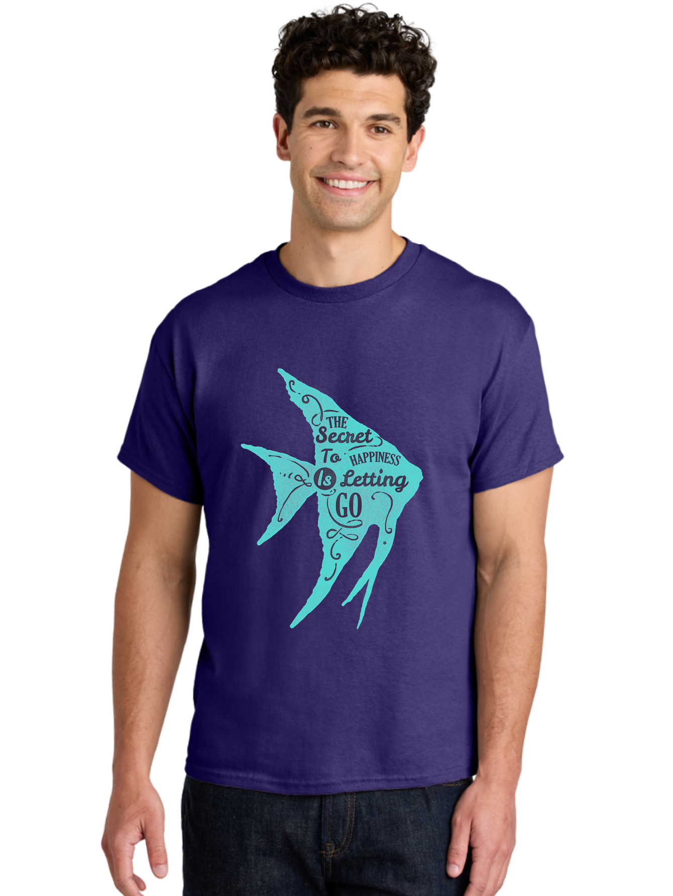 The Secret To Happiness Is Letting Go Men'S Graphic Tee, 100% Cotton, Comfortable Casual Summer Wear, Machine Washable, Motivational Quote, Inspirational Phrase, Letting Go, Happiness, Positivity, Uplifting Message, Mindfulness, Self-Care, Aae720