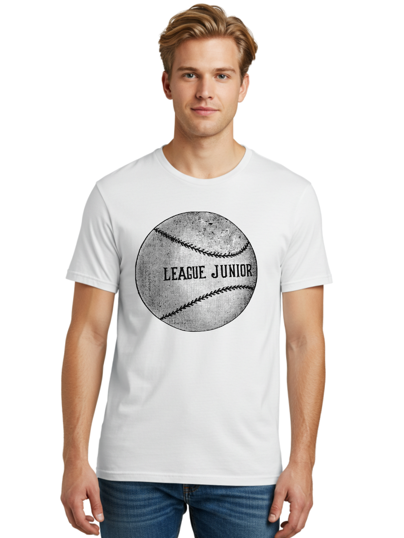 The Starter Ball Men'S Graphic Tee, 100% Cotton, Comfortable Casual Summer Wear, Machine Washable, Baseball, Youth Sports, League Junior, Junior Baseball, Sports Logo, Team Spirit, Baseball Stitching, Youth League Aae721