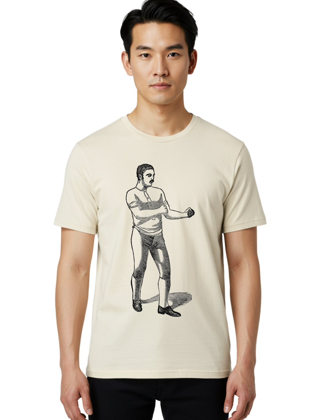 The Vintage Fighter Men'S Graphic Tee, 100% Cotton, Comfortable Casual Summer Wear, Machine Washable, Boxing Stance, Pugilist, Fighter, Boxing Gloves, Combat Sports, Martial Arts, Athletic Pose, Fighting Stance Aae724