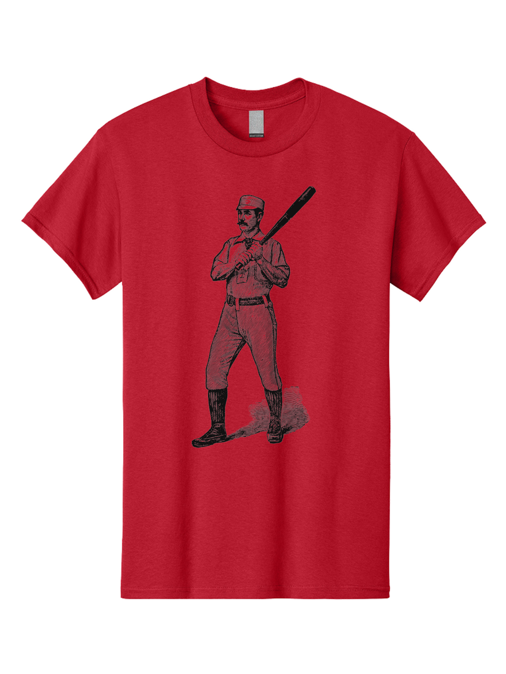 The Vintage Swing Men'S Graphic Tee, 100% Cotton, Comfortable Casual Summer Wear, Machine Washable, Vintage Baseball Player, Old-Fashioned Uniform, Retro Baseball Style, Classic Baseball Illustration, Holding Baseball Bat, Mustachioed Man, Aae725