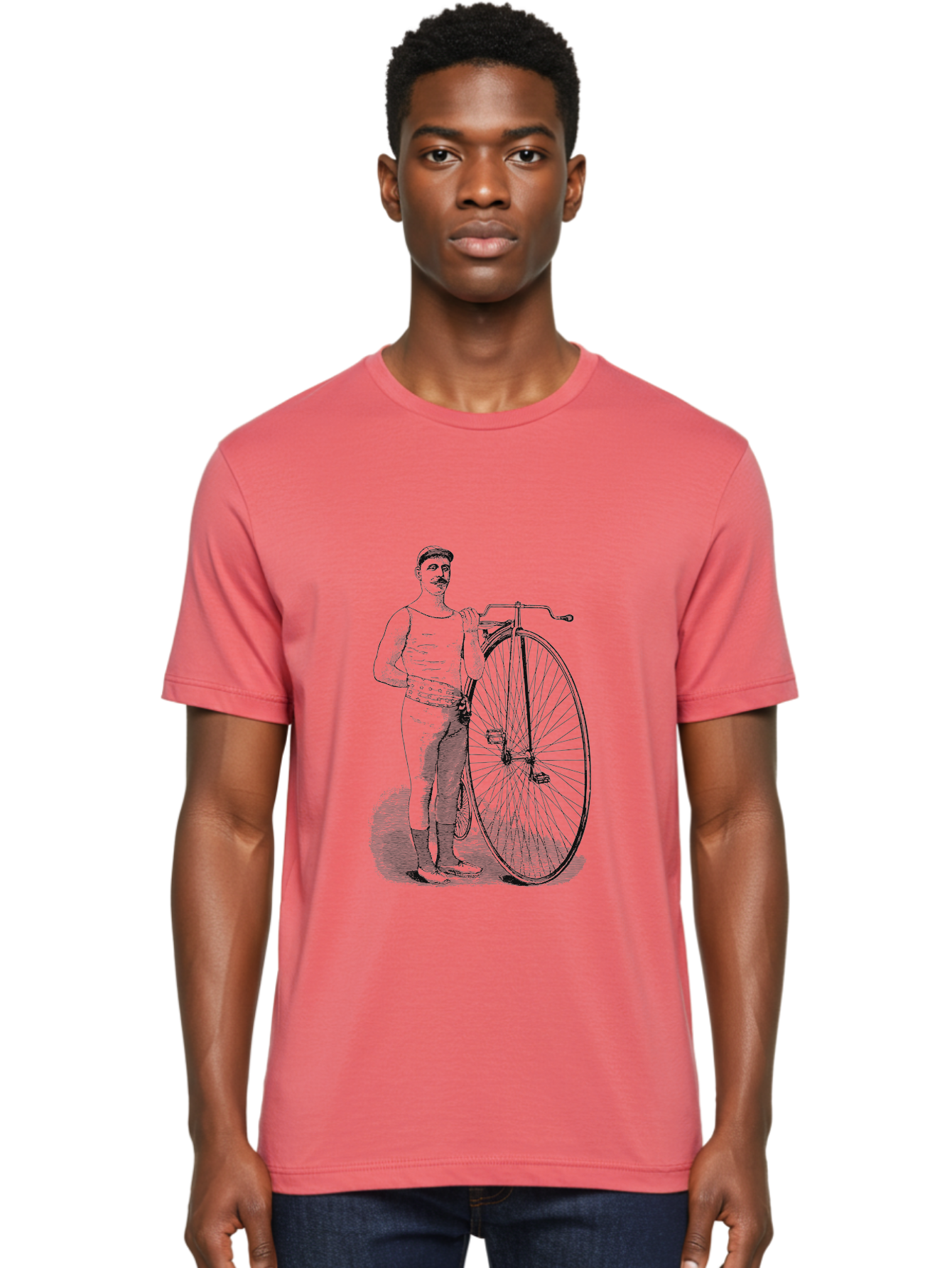 The Wheelman Men'S Graphic Tee, 100% Cotton, Comfortable Casual Summer Wear, Machine Washable, Vintage Bicycle, Penny Farthing Bike, Old-Fashioned Cycling, Historical Transport, Classic Bike Design, Retro Cycling Culture, Aae726