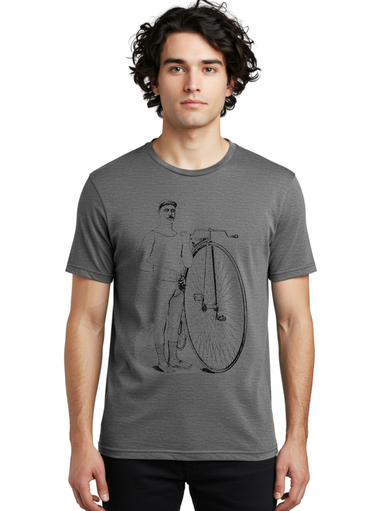 The Wheelman Men'S Graphic Tee, 100% Cotton, Comfortable Casual Summer Wear, Machine Washable, Vintage Bicycle, Penny Farthing Bike, Old-Fashioned Cycling, Historical Transport, Classic Bike Design, Retro Cycling Culture, Aae726