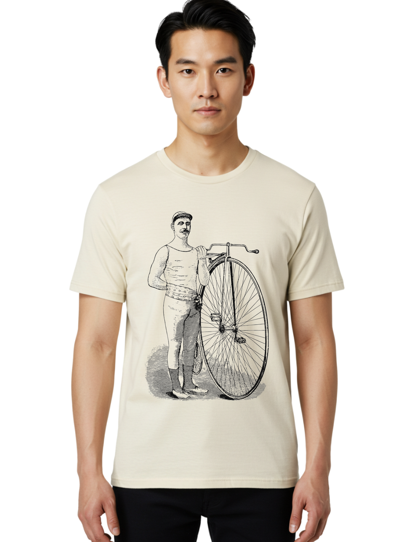 The Wheelman Men'S Graphic Tee, 100% Cotton, Comfortable Casual Summer Wear, Machine Washable, Vintage Bicycle, Penny Farthing Bike, Old-Fashioned Cycling, Historical Transport, Classic Bike Design, Retro Cycling Culture, Aae726