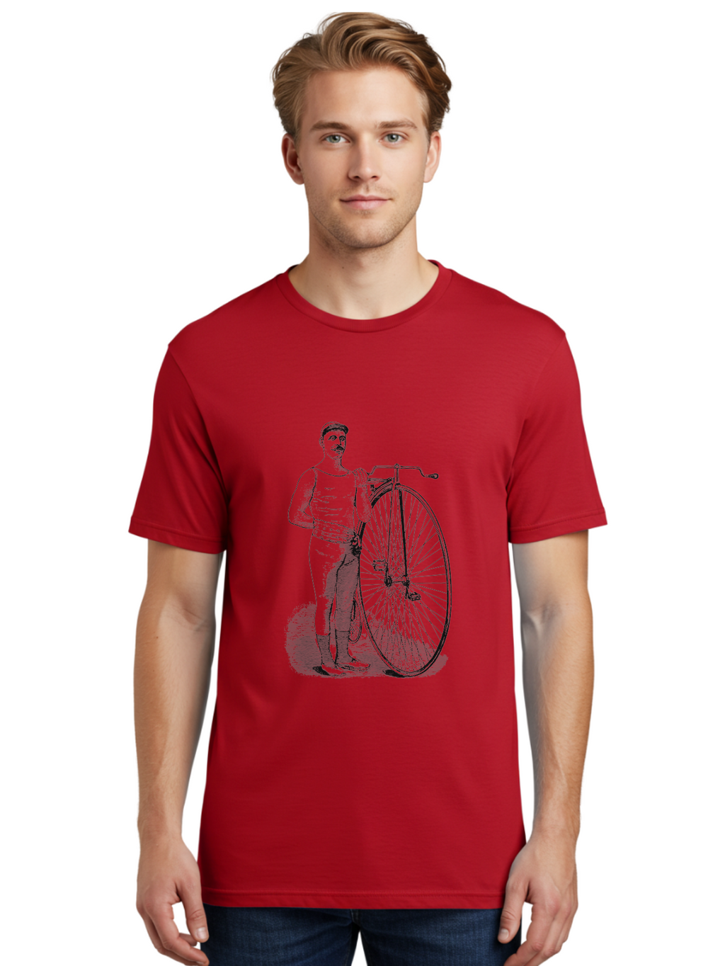 The Wheelman Men'S Graphic Tee, 100% Cotton, Comfortable Casual Summer Wear, Machine Washable, Vintage Bicycle, Penny Farthing Bike, Old-Fashioned Cycling, Historical Transport, Classic Bike Design, Retro Cycling Culture, Aae726