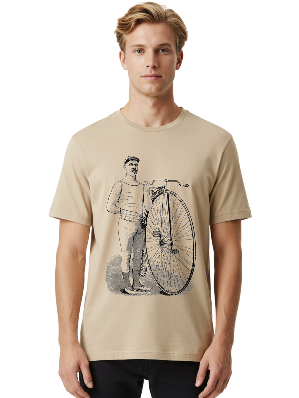 The Wheelman Men'S Graphic Tee, 100% Cotton, Comfortable Casual Summer Wear, Machine Washable, Vintage Bicycle, Penny Farthing Bike, Old-Fashioned Cycling, Historical Transport, Classic Bike Design, Retro Cycling Culture, Aae726