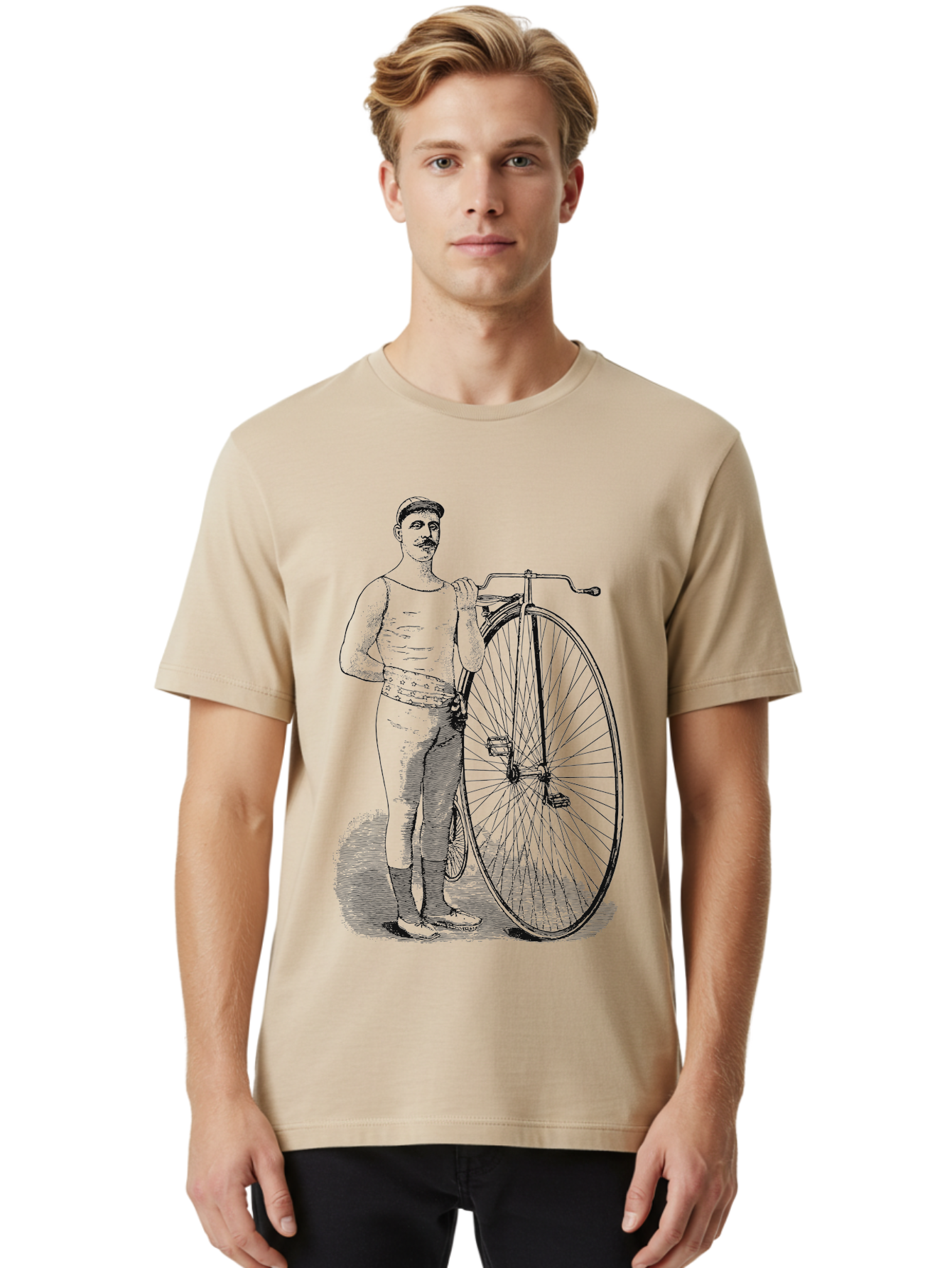 The Wheelman Men'S Graphic Tee, 100% Cotton, Comfortable Casual Summer Wear, Machine Washable, Vintage Bicycle, Penny Farthing Bike, Old-Fashioned Cycling, Historical Transport, Classic Bike Design, Retro Cycling Culture, Aae726