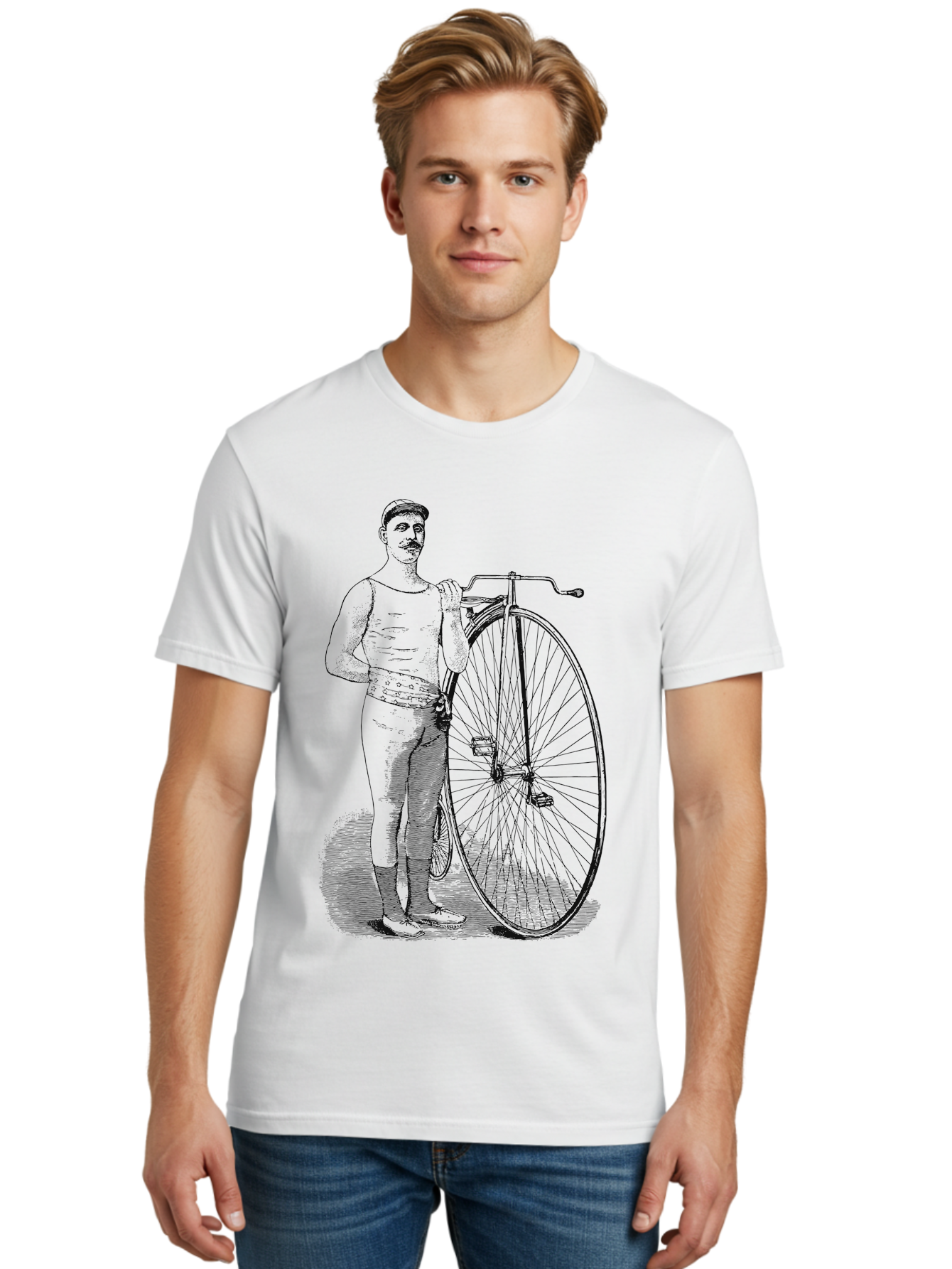 The Wheelman Men'S Graphic Tee, 100% Cotton, Comfortable Casual Summer Wear, Machine Washable, Vintage Bicycle, Penny Farthing Bike, Old-Fashioned Cycling, Historical Transport, Classic Bike Design, Retro Cycling Culture, Aae726