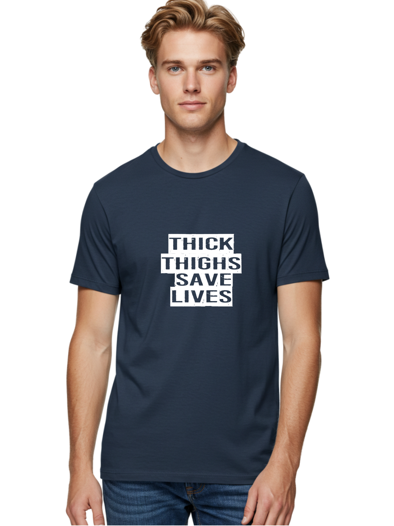 Thick Thighs Save Lives Men'S Graphic Tee, 100% Cotton, Comfortable Casual Summer Wear, Machine Washable, Motivational Quotes, Fitness Inspiration, Body Positivity, Empowerment, Healthy Lifestyle, Strong Thighs, Workout Motivation Aae729