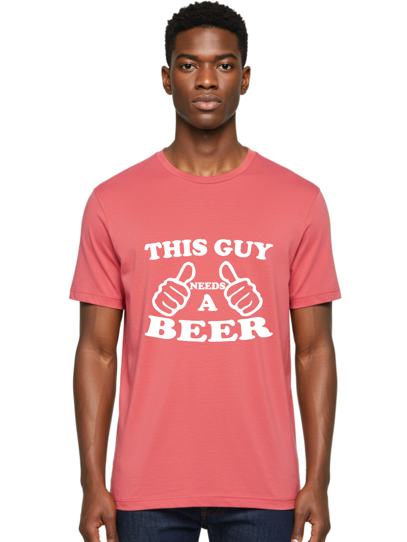 This Guy Need A Beer Men'S Graphic Tee, 100% Cotton, Comfortable Casual Summer Wear, Machine Washable, Humorous Quote, Beer Lover, Funny T-Shirt Design, Thumbs Up Gesture, Needs Beer, Funny Saying, Beer Enthusiast, Comical Graphic Aae730