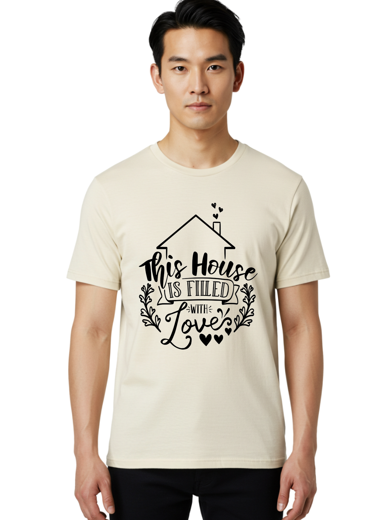 This House Is Filled With Love Men'S Graphic Tee, 100% Cotton, Comfortable Casual Summer Wear, Machine Washable, Home Sweet Home, House Filled With Love, Family Values, Heartwarming Quotes, Home Decor Inspiration, Love Quotes For Home, Aae732
