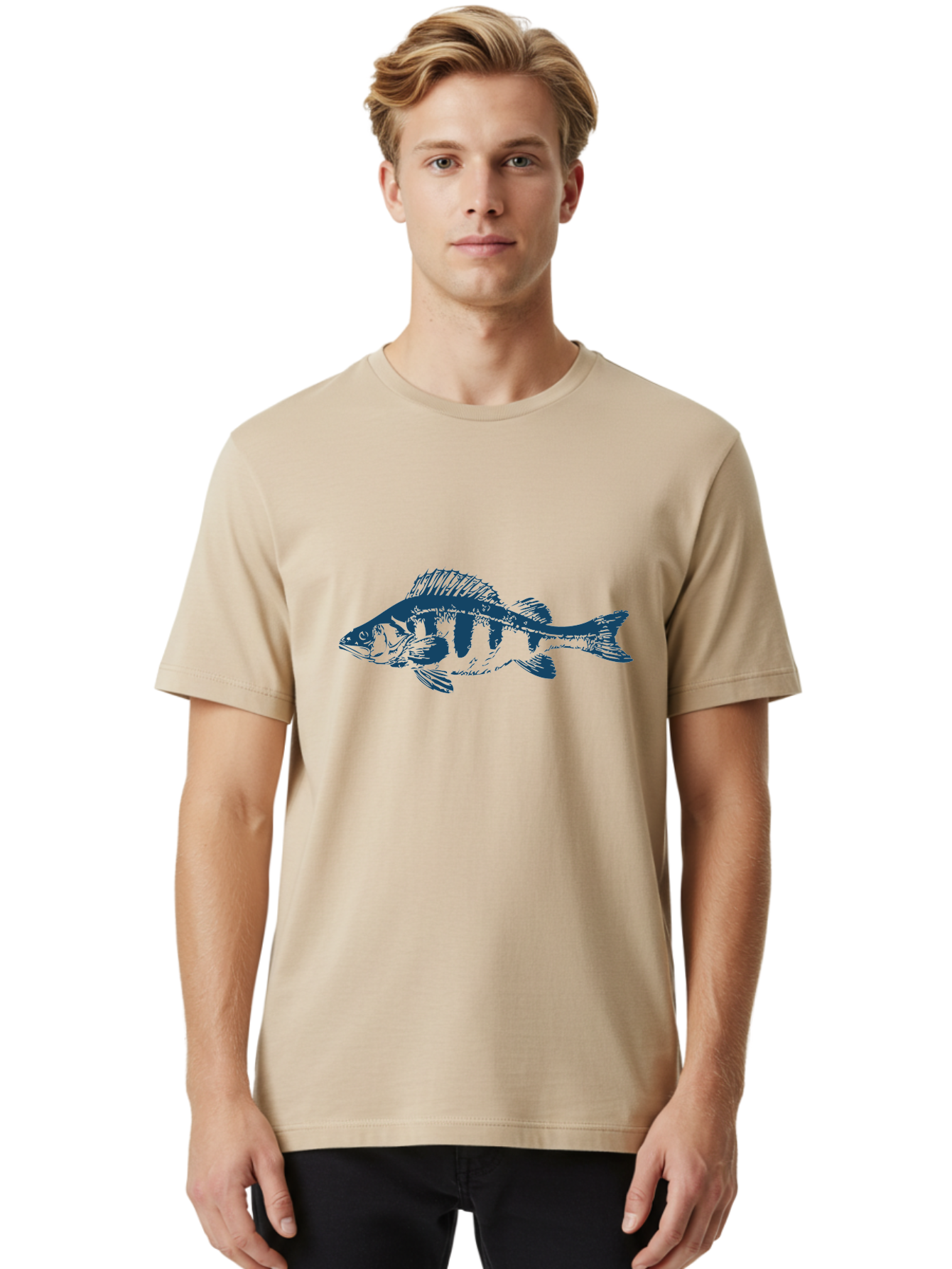Thornfin Fish Men'S Graphic Tee, 100% Cotton, Comfortable Casual Summer Wear, Machine Washable, Bass Fish Illustration, Blue Fish Graphic, Striped Fish Design, Aquatic Life, Fishing Theme, Marine Species, Illustration Art Aae735