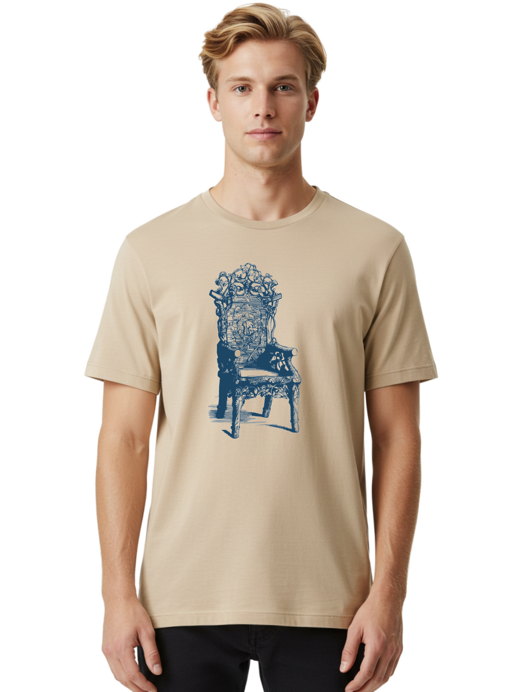 Throne Style Chair Men'S Graphic Tee, 100% Cotton, Comfortable Casual Summer Wear, Machine Washable, Ornate Chair, Luxurious Furniture, Intricate Carvings, Royal Seating, Regal Decor, Elegant Design Aae736