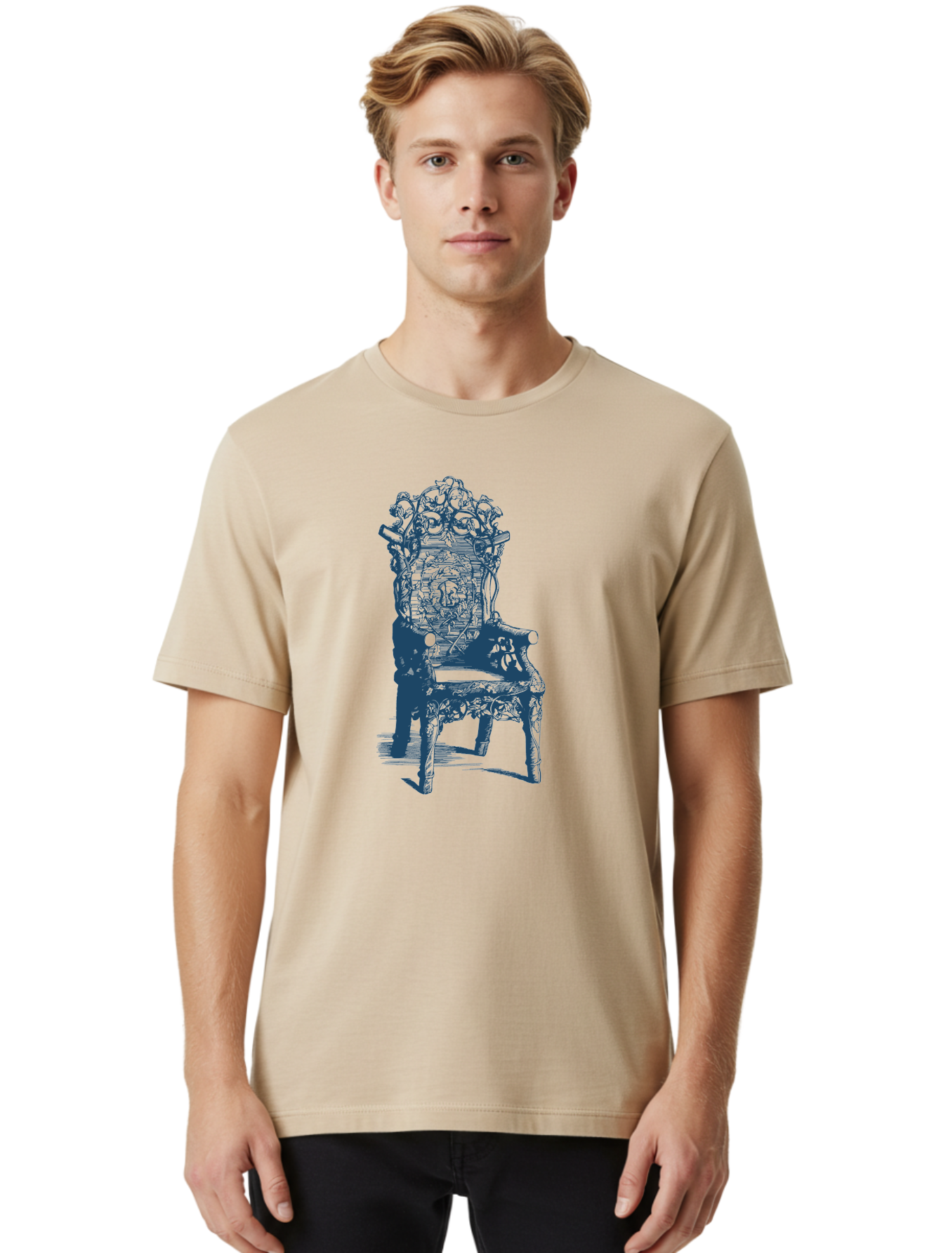 Throne Style Chair Men'S Graphic Tee, 100% Cotton, Comfortable Casual Summer Wear, Machine Washable, Ornate Chair, Luxurious Furniture, Intricate Carvings, Royal Seating, Regal Decor, Elegant Design Aae736