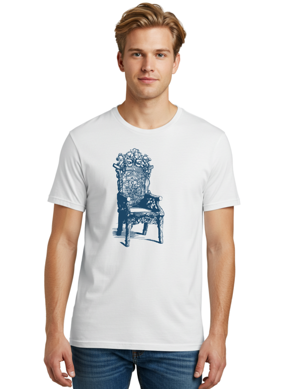 Throne Style Chair Men'S Graphic Tee, 100% Cotton, Comfortable Casual Summer Wear, Machine Washable, Ornate Chair, Luxurious Furniture, Intricate Carvings, Royal Seating, Regal Decor, Elegant Design Aae736
