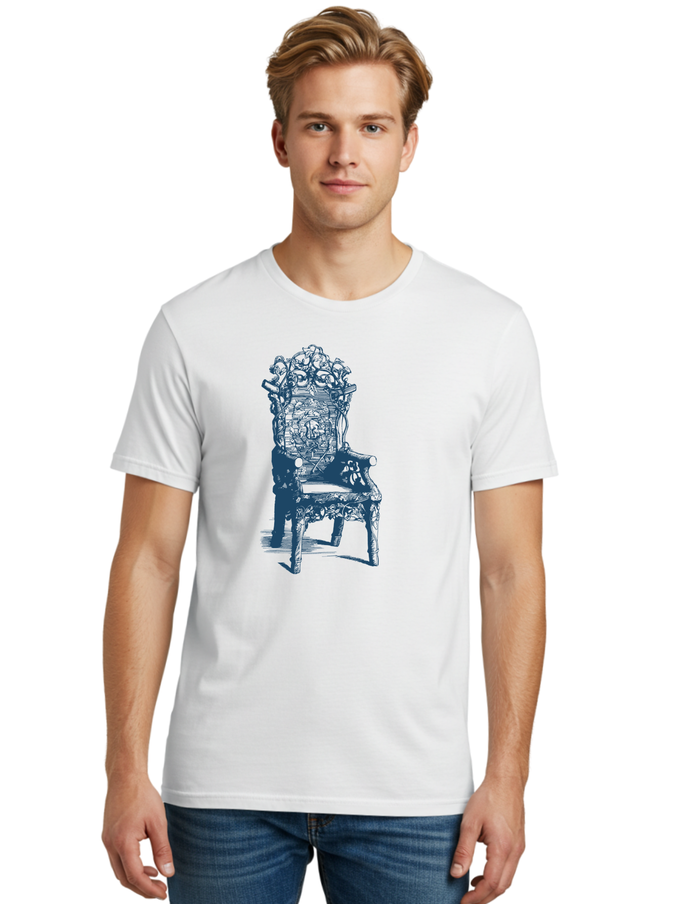 Throne Style Chair Men'S Graphic Tee, 100% Cotton, Comfortable Casual Summer Wear, Machine Washable, Ornate Chair, Luxurious Furniture, Intricate Carvings, Royal Seating, Regal Decor, Elegant Design Aae736