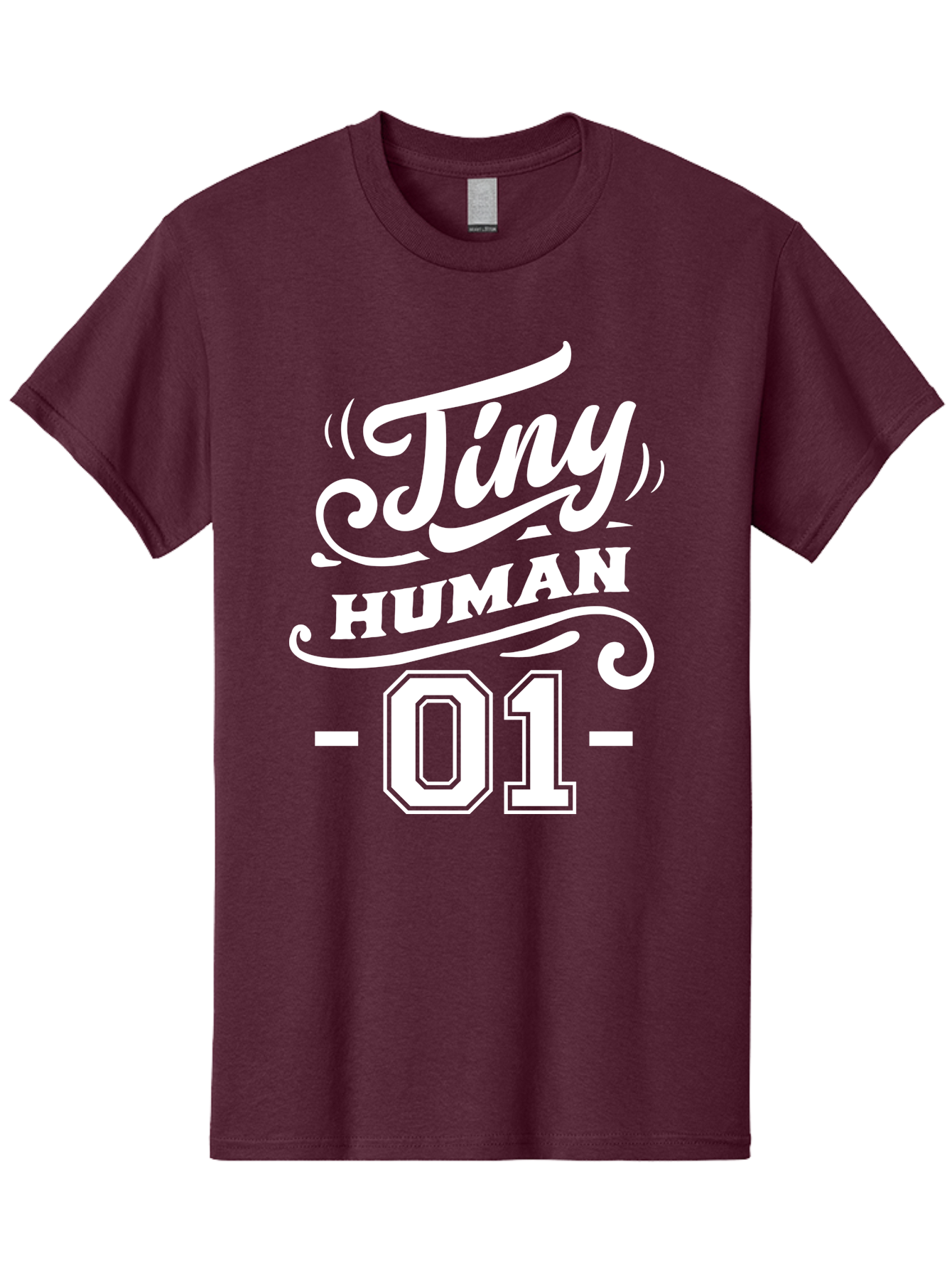 Tiny Human 01 White Men'S Graphic Tee, 100% Cotton, Comfortable Casual Summer Wear, Machine Washable, Tiny Human 01, Typographic Design, White Text On Green, Stylized Font, Decorative Swirls, Modern Typography, Minimalist Style, Aae740