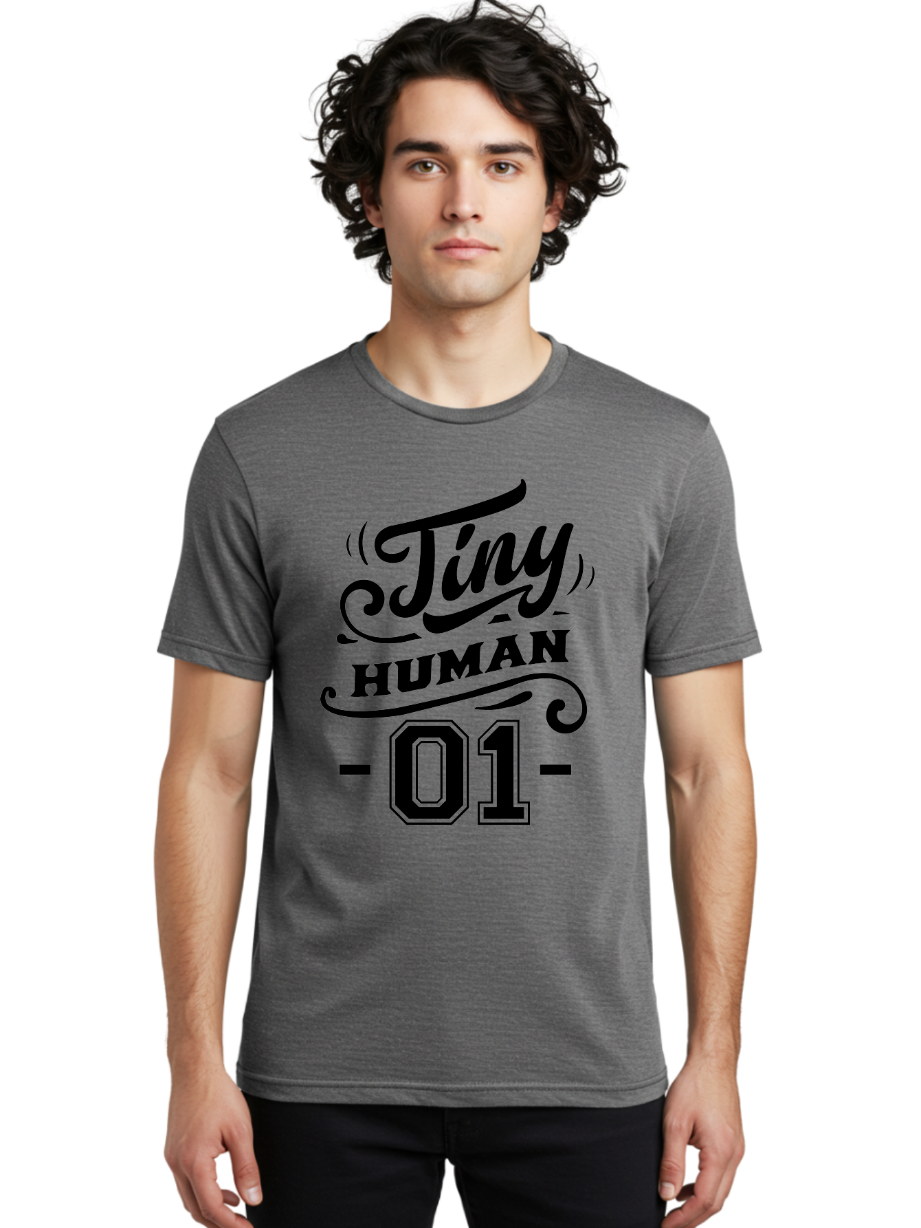 Tiny Human 01 Men'S Graphic Tee, 100% Cotton, Comfortable Casual Summer Wear, Machine Washable, Tiny Human, Inspirational Quotes, Motivational Phrases, Typography Art, Black Text, Decorative Font, Numbers, Design Elements, Creative Graphics Aae741