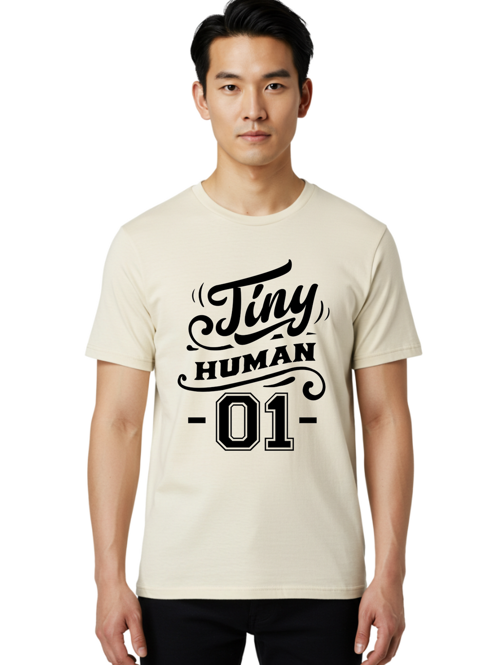 Tiny Human 01 Men'S Graphic Tee, 100% Cotton, Comfortable Casual Summer Wear, Machine Washable, Tiny Human, Inspirational Quotes, Motivational Phrases, Typography Art, Black Text, Decorative Font, Numbers, Design Elements, Creative Graphics Aae741