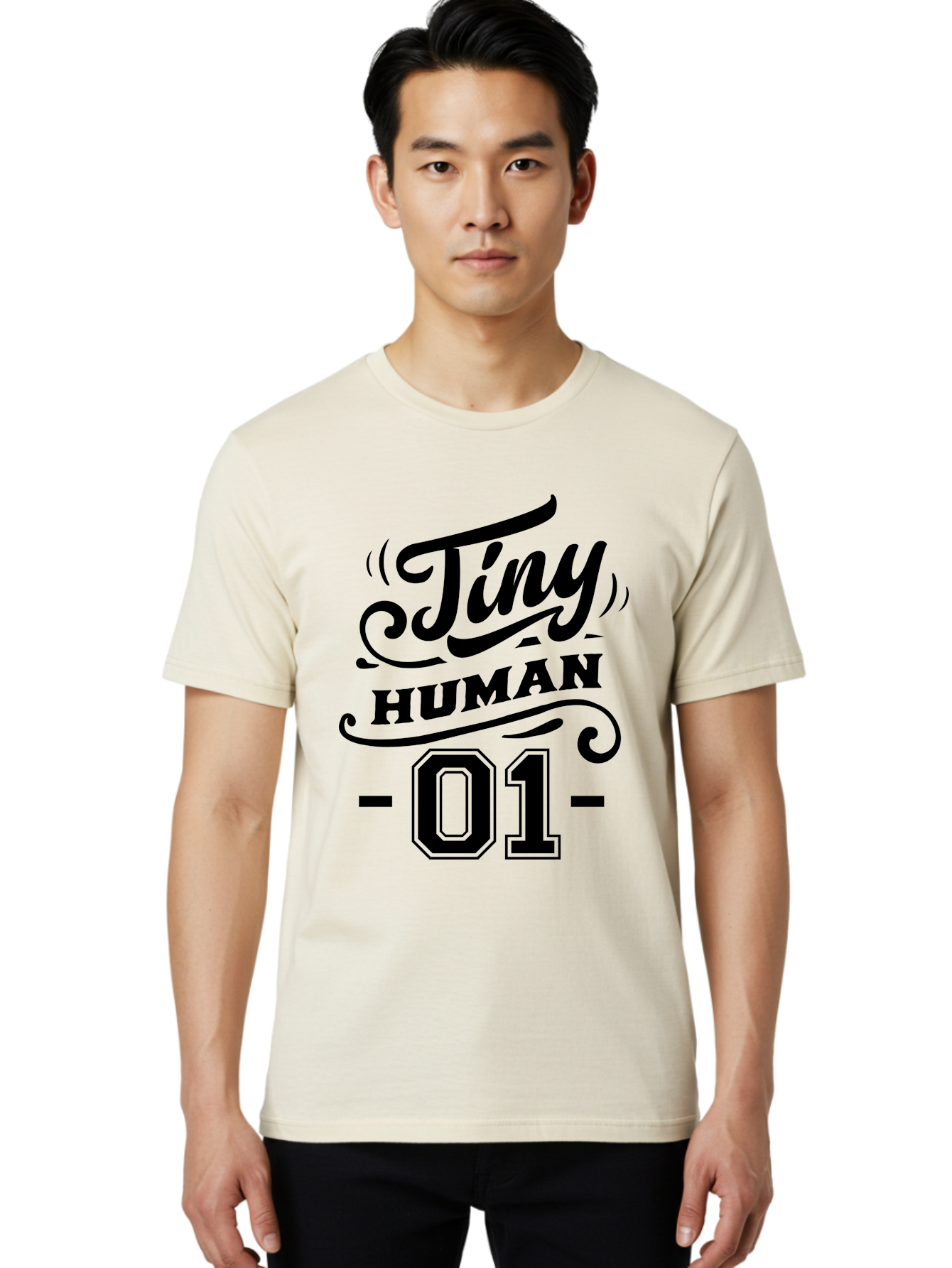 Tiny Human 01 Men'S Graphic Tee, 100% Cotton, Comfortable Casual Summer Wear, Machine Washable, Tiny Human, Inspirational Quotes, Motivational Phrases, Typography Art, Black Text, Decorative Font, Numbers, Design Elements, Creative Graphics Aae741