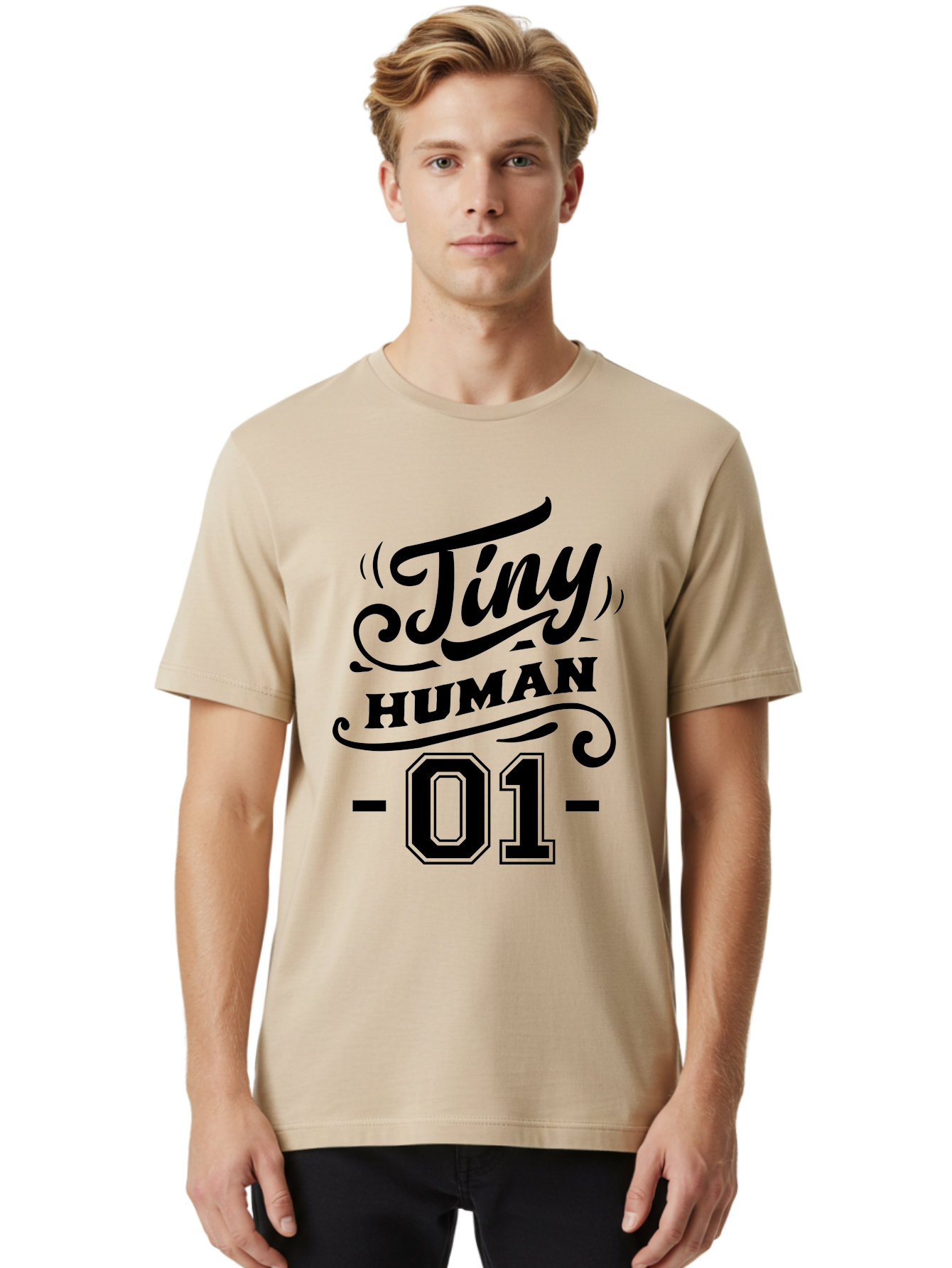 Tiny Human 01 Men'S Graphic Tee, 100% Cotton, Comfortable Casual Summer Wear, Machine Washable, Tiny Human, Inspirational Quotes, Motivational Phrases, Typography Art, Black Text, Decorative Font, Numbers, Design Elements, Creative Graphics Aae741