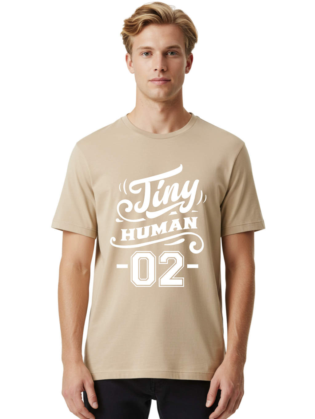 Tiny Human 02 White Men'S Graphic Tee, 100% Cotton, Comfortable Casual Summer Wear, Machine Washable, Tiny Human, Inspirational Quote, Motivational Message, Typographic Design, White Text, Elegant Font, Numerical Label, Modern Aesthetics, Aae742