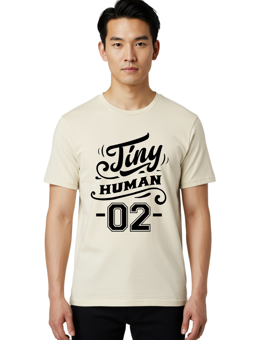 Tiny Human 02 Men'S Graphic Tee, 100% Cotton, Comfortable Casual Summer Wear, Machine Washable, Tiny Human, Typography, Black Text, Elegant Design, Custom Graphics, Athletic Wear, Sports Apparel, Bold Font, Number 02, Vintage Style, Aae743
