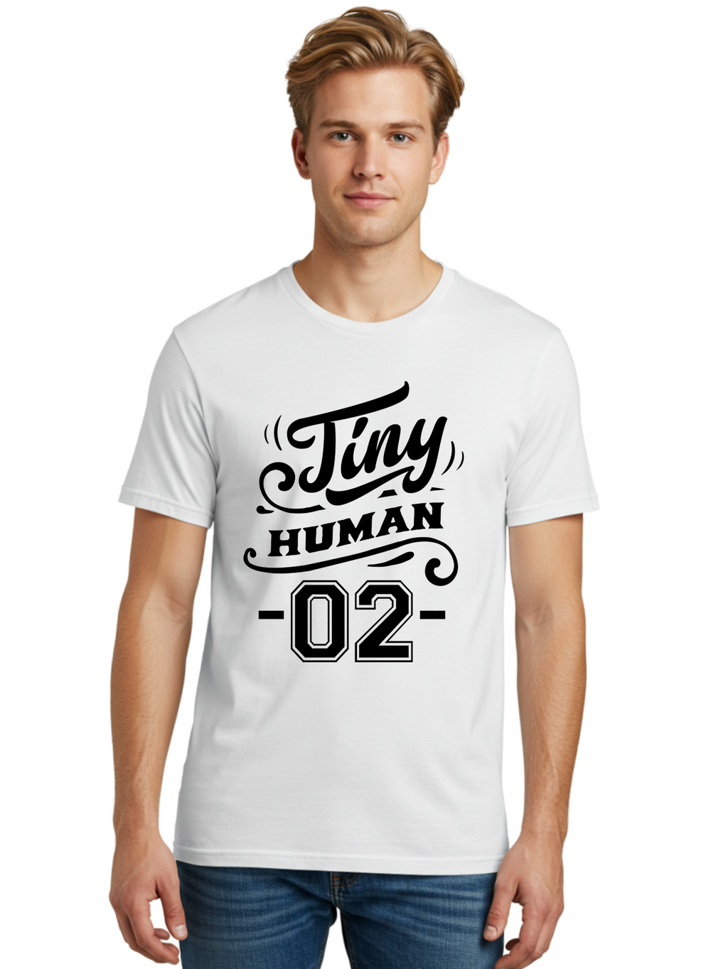 Tiny Human 02 Men'S Graphic Tee, 100% Cotton, Comfortable Casual Summer Wear, Machine Washable, Tiny Human, Typography, Black Text, Elegant Design, Custom Graphics, Athletic Wear, Sports Apparel, Bold Font, Number 02, Vintage Style, Aae743