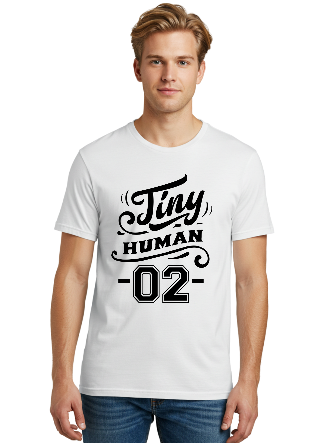 Tiny Human 02 Men'S Graphic Tee, 100% Cotton, Comfortable Casual Summer Wear, Machine Washable, Tiny Human, Typography, Black Text, Elegant Design, Custom Graphics, Athletic Wear, Sports Apparel, Bold Font, Number 02, Vintage Style, Aae743