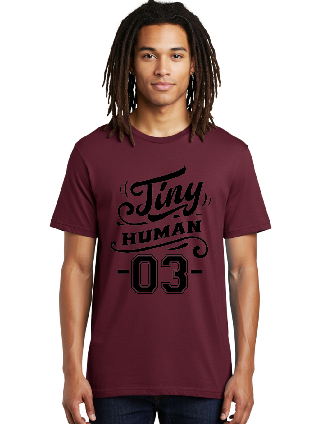 Tiny Human 03 Men'S Graphic Tee, 100% Cotton, Comfortable Casual Summer Wear, Machine Washable, Tiny Human 03, Typographic Design, Abstract Art, Minimalist Style, Black Text, Swirly Fonts, Elegant Typography, Modern Graphics, Number 03 Aae745