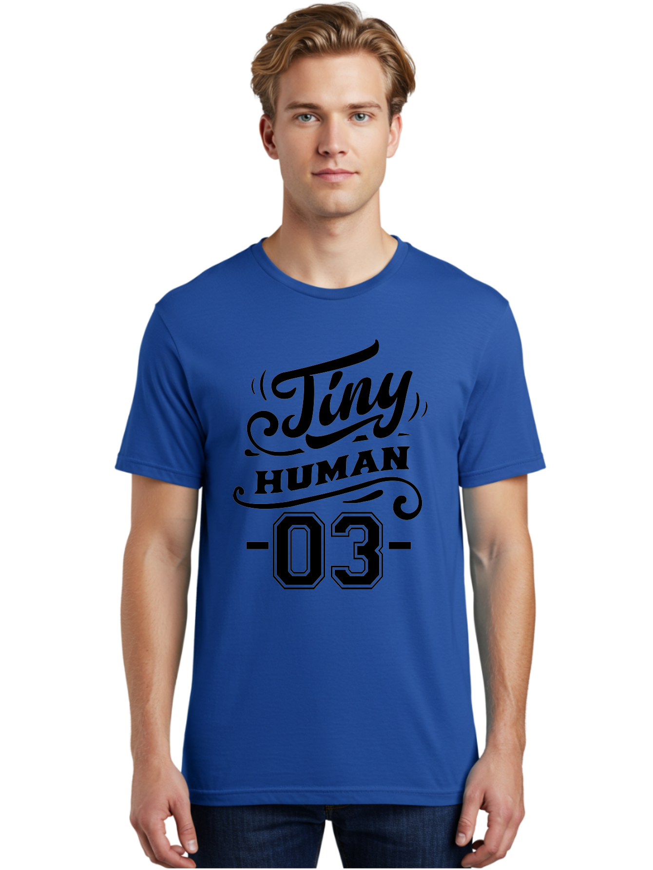 Tiny Human 03 Men'S Graphic Tee, 100% Cotton, Comfortable Casual Summer Wear, Machine Washable, Tiny Human 03, Typographic Design, Abstract Art, Minimalist Style, Black Text, Swirly Fonts, Elegant Typography, Modern Graphics, Number 03 Aae745