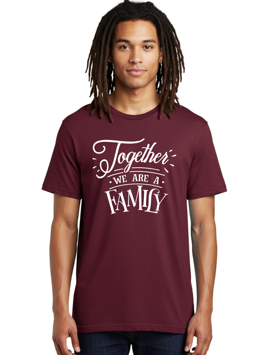 Together We Are A Family - White Men'S Graphic Tee, 100% Cotton, Comfortable Casual Summer Wear, Machine Washable, Family Unity, Togetherness, Family Bonding, Family Love, Family Values, Inspirational Quotes, Motivation, White Text, Aae746