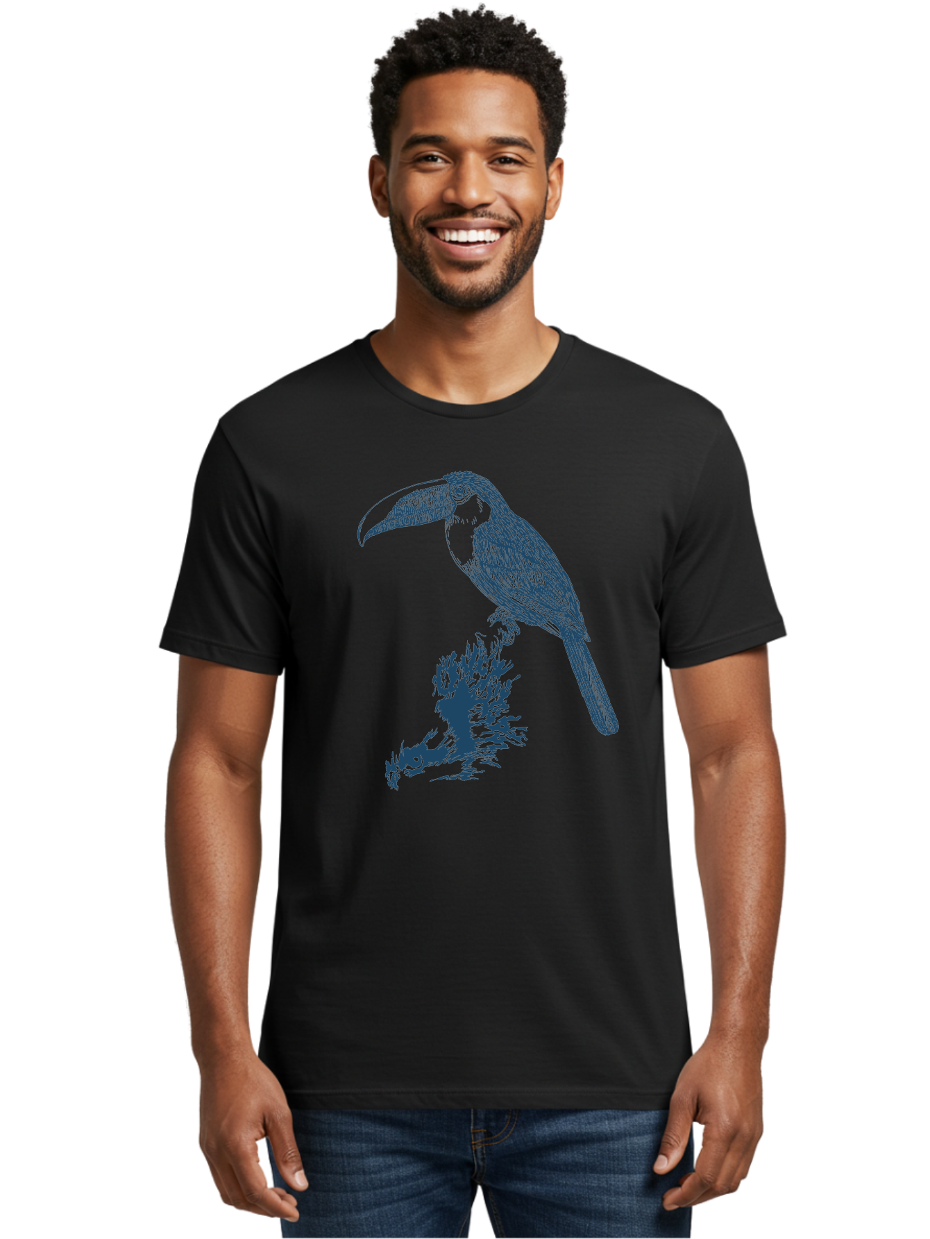 Toucan Roost Men'S Graphic Tee, 100% Cotton, Comfortable Casual Summer Wear, Machine Washable, Toucan Bird, Exotic Wildlife, Tropical Forest, Colorful Plumage, Large Beak, Bird Watching, Nature Lovers, Wildlife Art, Bird Illustrations, Aae749