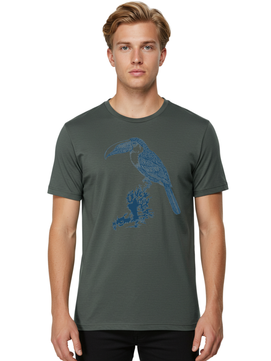 Toucan Roost Men'S Graphic Tee, 100% Cotton, Comfortable Casual Summer Wear, Machine Washable, Toucan Bird, Exotic Wildlife, Tropical Forest, Colorful Plumage, Large Beak, Bird Watching, Nature Lovers, Wildlife Art, Bird Illustrations, Aae749