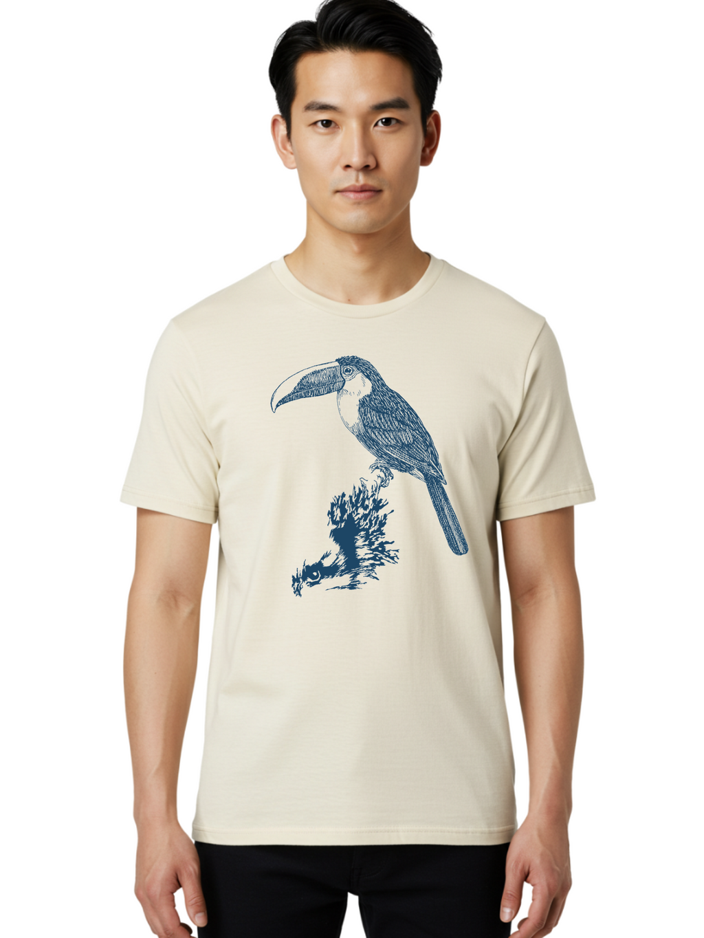 Toucan Roost Men'S Graphic Tee, 100% Cotton, Comfortable Casual Summer Wear, Machine Washable, Toucan Bird, Exotic Wildlife, Tropical Forest, Colorful Plumage, Large Beak, Bird Watching, Nature Lovers, Wildlife Art, Bird Illustrations, Aae749