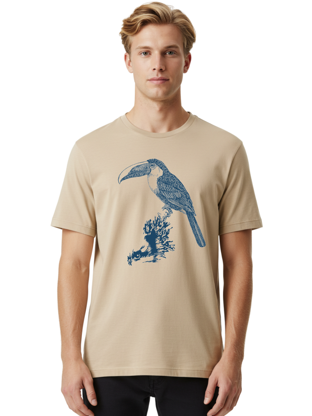 Toucan Roost Men'S Graphic Tee, 100% Cotton, Comfortable Casual Summer Wear, Machine Washable, Toucan Bird, Exotic Wildlife, Tropical Forest, Colorful Plumage, Large Beak, Bird Watching, Nature Lovers, Wildlife Art, Bird Illustrations, Aae749