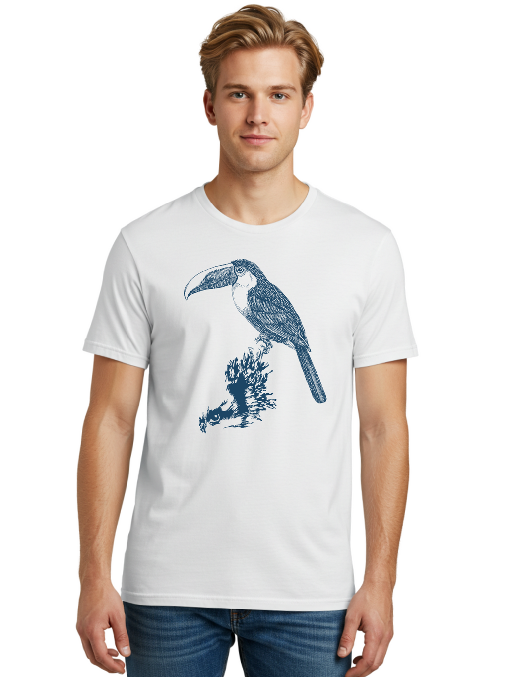 Toucan Roost Men'S Graphic Tee, 100% Cotton, Comfortable Casual Summer Wear, Machine Washable, Toucan Bird, Exotic Wildlife, Tropical Forest, Colorful Plumage, Large Beak, Bird Watching, Nature Lovers, Wildlife Art, Bird Illustrations, Aae749