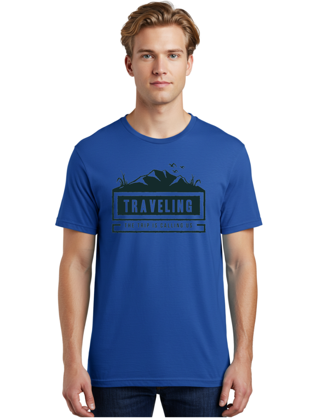 Traveling Men'S Graphic Tee, 100% Cotton, Comfortable Casual Summer Wear, Machine Washable, Travel Inspiration, Adventure Travel, Trip Planning, Wanderlust, Explore The World, Travel Blog, Travel Guides, The Trip Is Calling Us, Birds Flying, Aae753