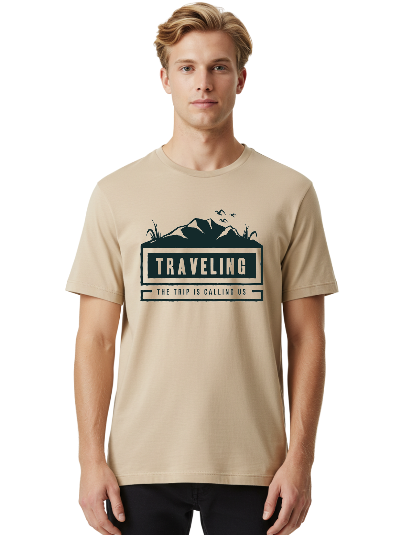 Traveling Men'S Graphic Tee, 100% Cotton, Comfortable Casual Summer Wear, Machine Washable, Travel Inspiration, Adventure Travel, Trip Planning, Wanderlust, Explore The World, Travel Blog, Travel Guides, The Trip Is Calling Us, Birds Flying, Aae753