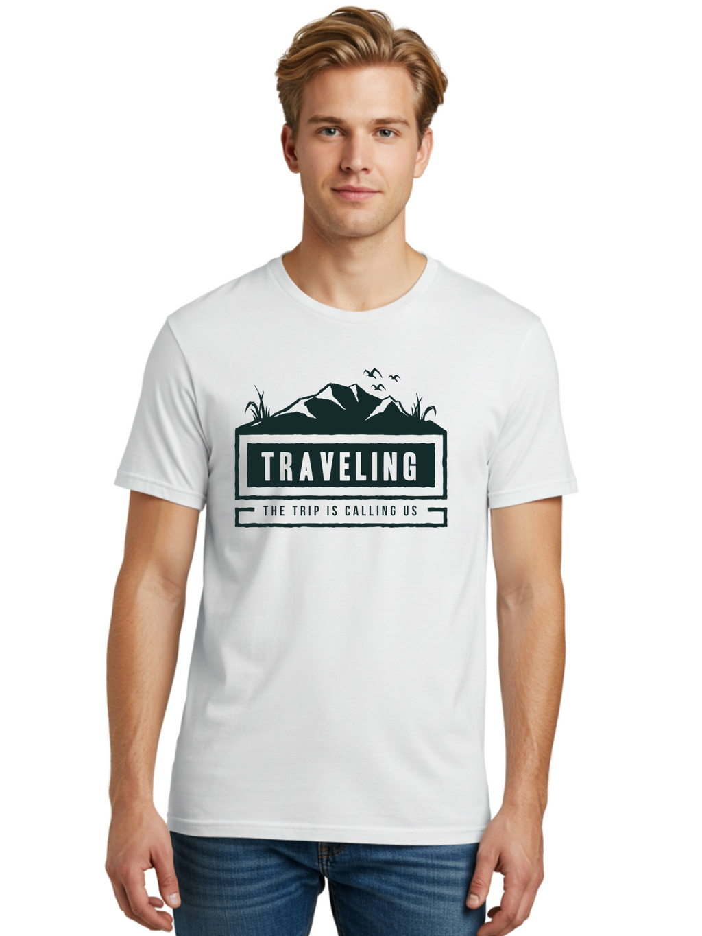 Traveling Men'S Graphic Tee, 100% Cotton, Comfortable Casual Summer Wear, Machine Washable, Travel Inspiration, Adventure Travel, Trip Planning, Wanderlust, Explore The World, Travel Blog, Travel Guides, The Trip Is Calling Us, Birds Flying, Aae753