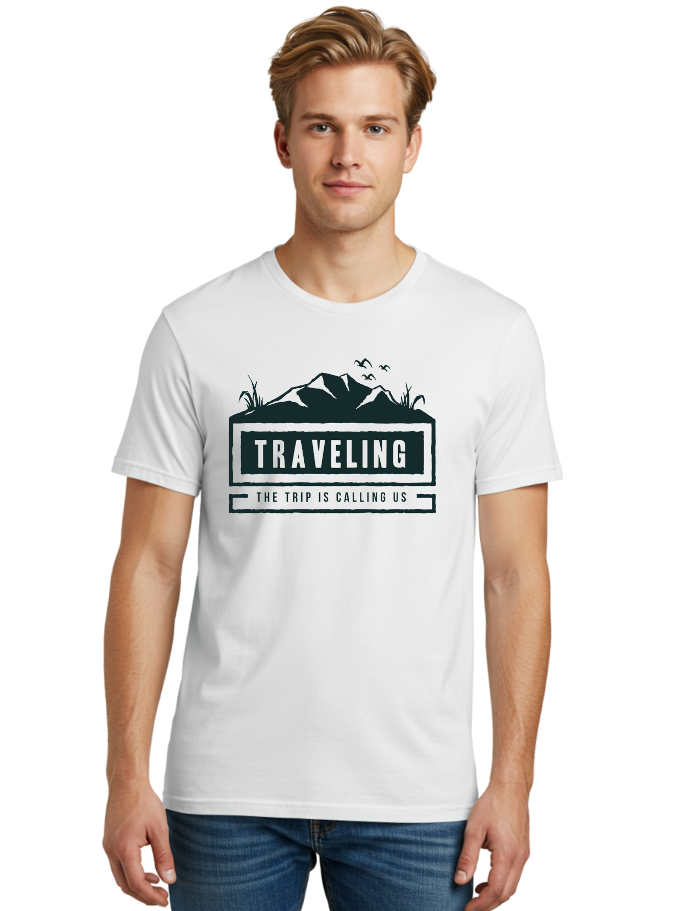 Traveling Men'S Graphic Tee, 100% Cotton, Comfortable Casual Summer Wear, Machine Washable, Travel Inspiration, Adventure Travel, Trip Planning, Wanderlust, Explore The World, Travel Blog, Travel Guides, The Trip Is Calling Us, Birds Flying, Aae753