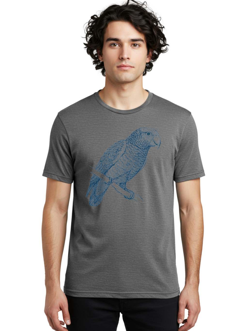 Tropical Bird Watch Men'S Graphic Tee, 100% Cotton, Comfortable Casual Summer Wear, Machine Washable, Parrot On A Branch, Bird'S Eye View, Detailed Illustration, Feathered Texture, Beak, Claws, Wildlife Art, Nature-Inspired Design Aae757