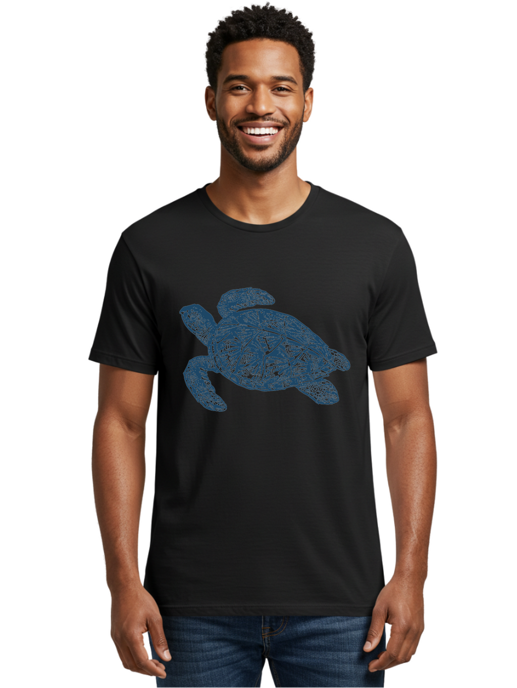 Turtle Drift Men'S Graphic Tee, 100% Cotton, Comfortable Casual Summer Wear, Machine Washable, Sea Turtle, Marine Life, Ocean Creature, Wildlife Conservation, Protected Species, Slow-Moving Animal, Shell Pattern, Blue Illustration, Aae763