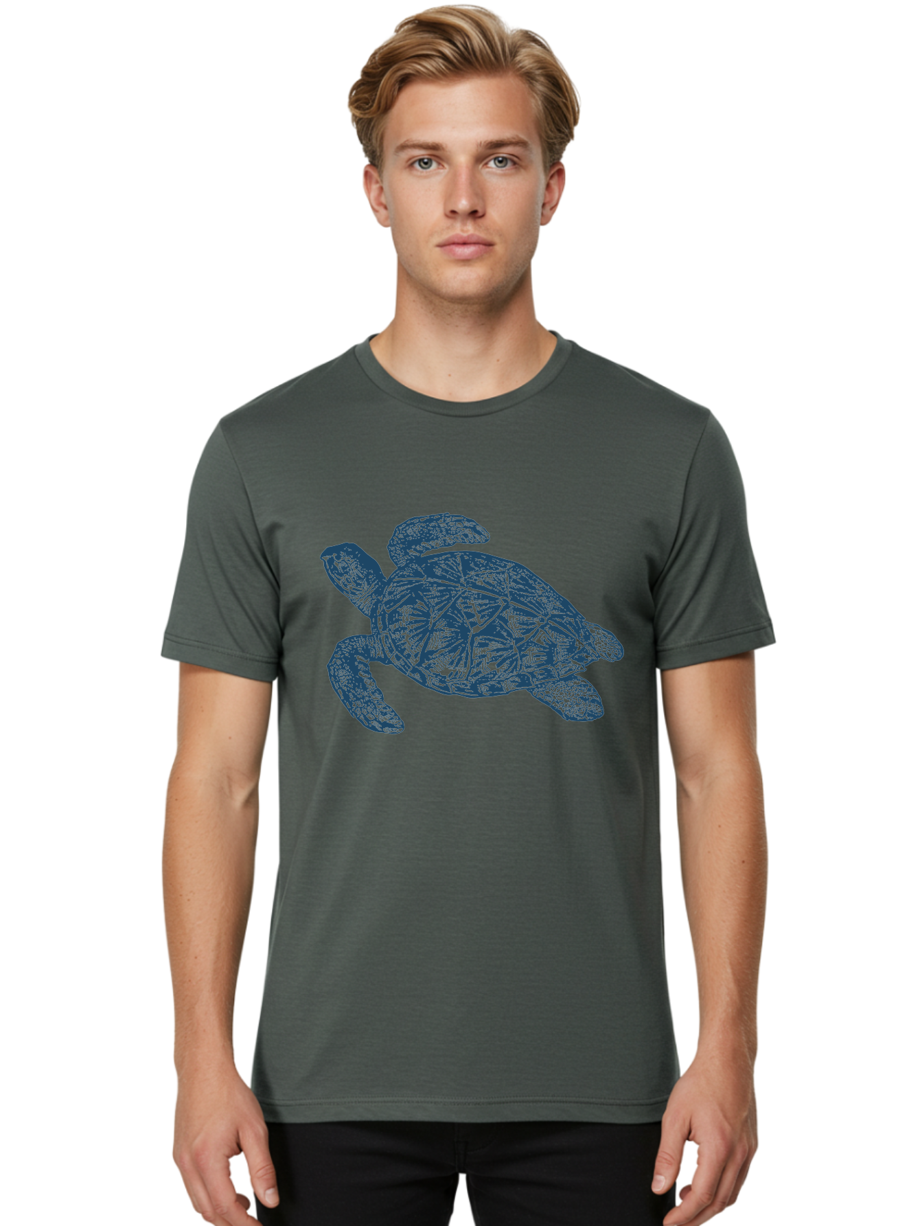 Turtle Drift Men'S Graphic Tee, 100% Cotton, Comfortable Casual Summer Wear, Machine Washable, Sea Turtle, Marine Life, Ocean Creature, Wildlife Conservation, Protected Species, Slow-Moving Animal, Shell Pattern, Blue Illustration, Aae763