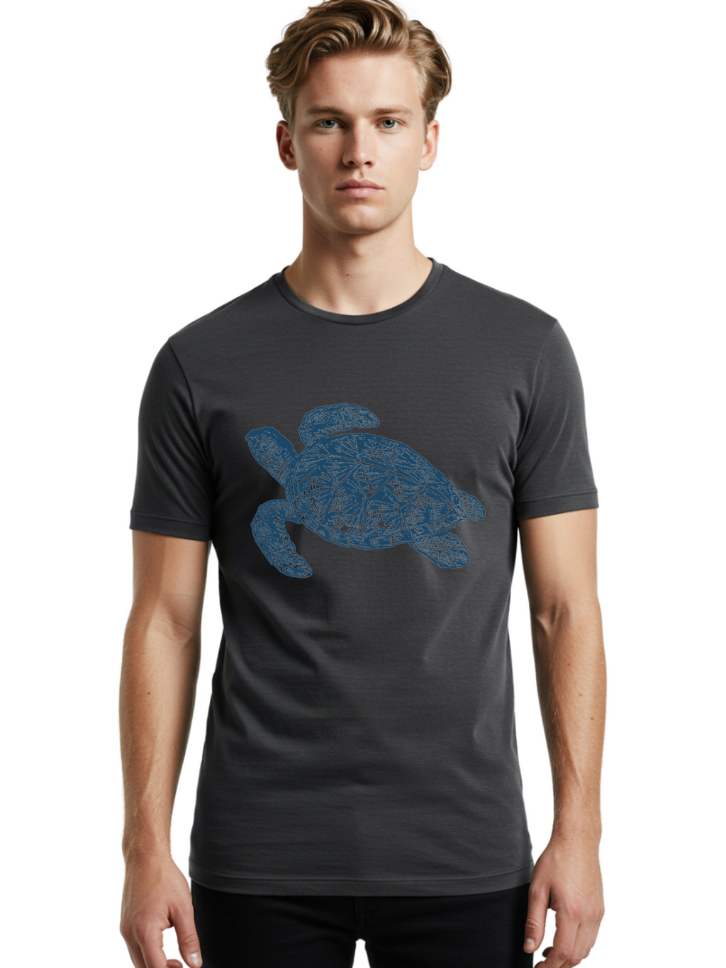 Turtle Drift Men'S Graphic Tee, 100% Cotton, Comfortable Casual Summer Wear, Machine Washable, Sea Turtle, Marine Life, Ocean Creature, Wildlife Conservation, Protected Species, Slow-Moving Animal, Shell Pattern, Blue Illustration, Aae763