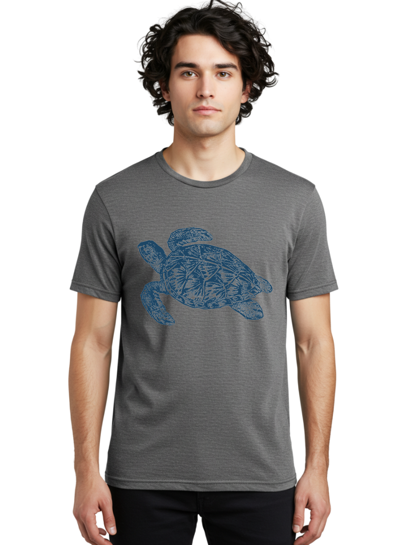 Turtle Drift Men'S Graphic Tee, 100% Cotton, Comfortable Casual Summer Wear, Machine Washable, Sea Turtle, Marine Life, Ocean Creature, Wildlife Conservation, Protected Species, Slow-Moving Animal, Shell Pattern, Blue Illustration, Aae763