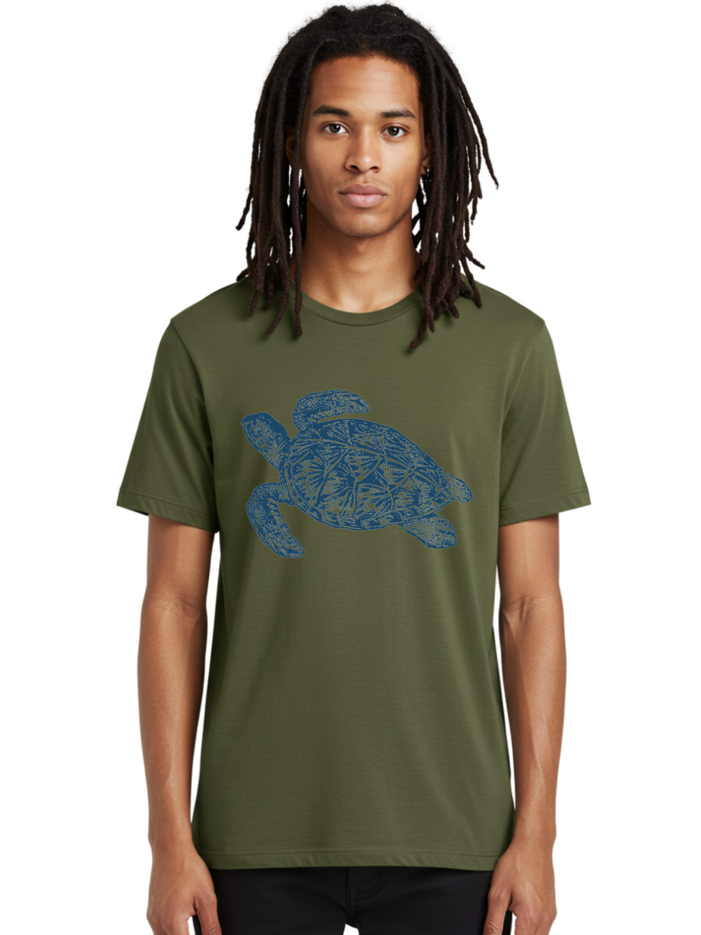 Turtle Drift Men'S Graphic Tee, 100% Cotton, Comfortable Casual Summer Wear, Machine Washable, Sea Turtle, Marine Life, Ocean Creature, Wildlife Conservation, Protected Species, Slow-Moving Animal, Shell Pattern, Blue Illustration, Aae763