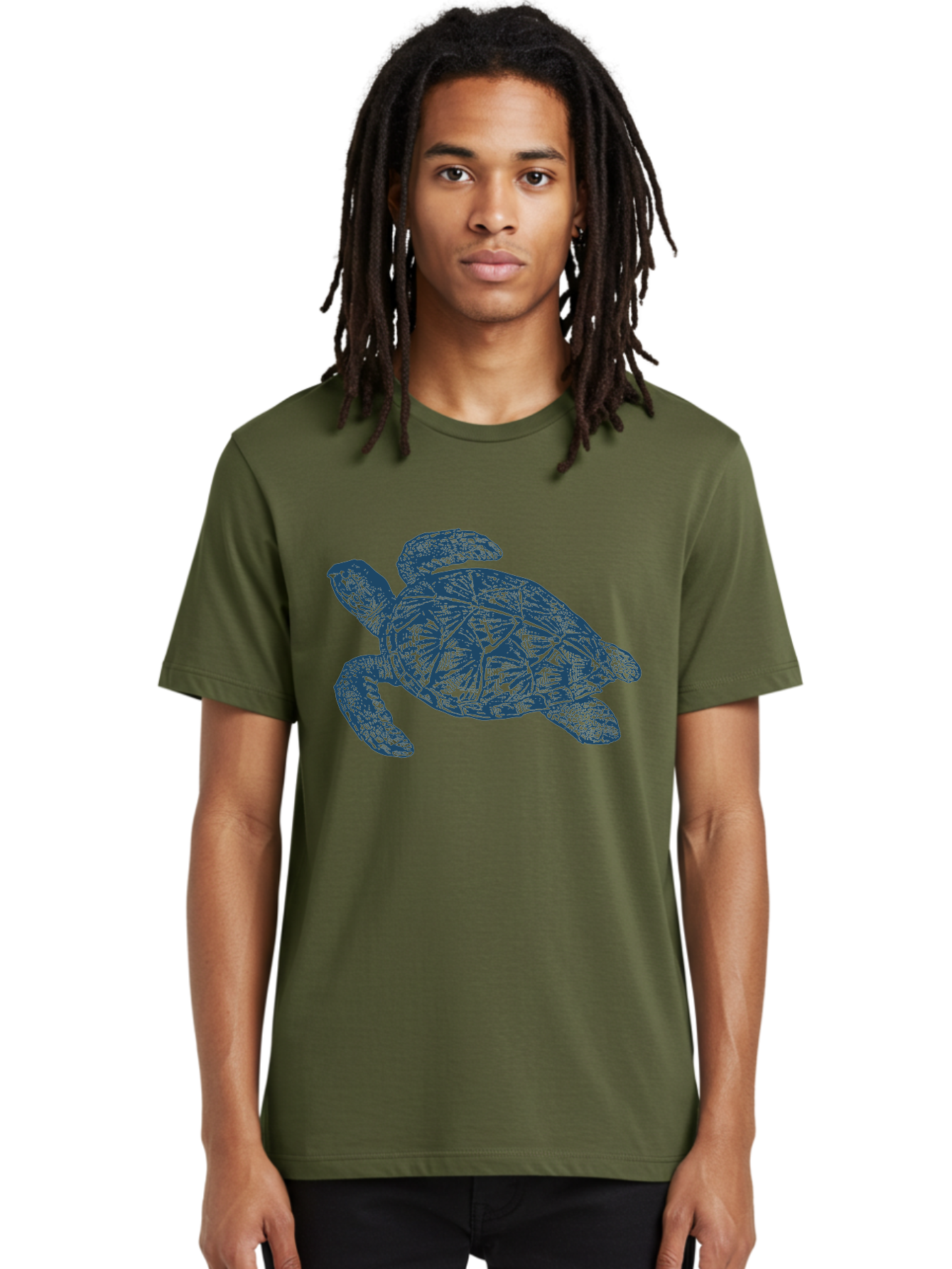 Turtle Drift Men'S Graphic Tee, 100% Cotton, Comfortable Casual Summer Wear, Machine Washable, Sea Turtle, Marine Life, Ocean Creature, Wildlife Conservation, Protected Species, Slow-Moving Animal, Shell Pattern, Blue Illustration, Aae763