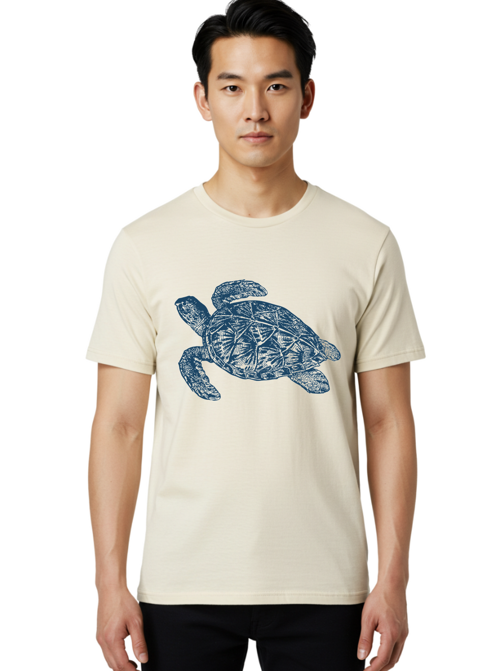 Turtle Drift Men'S Graphic Tee, 100% Cotton, Comfortable Casual Summer Wear, Machine Washable, Sea Turtle, Marine Life, Ocean Creature, Wildlife Conservation, Protected Species, Slow-Moving Animal, Shell Pattern, Blue Illustration, Aae763