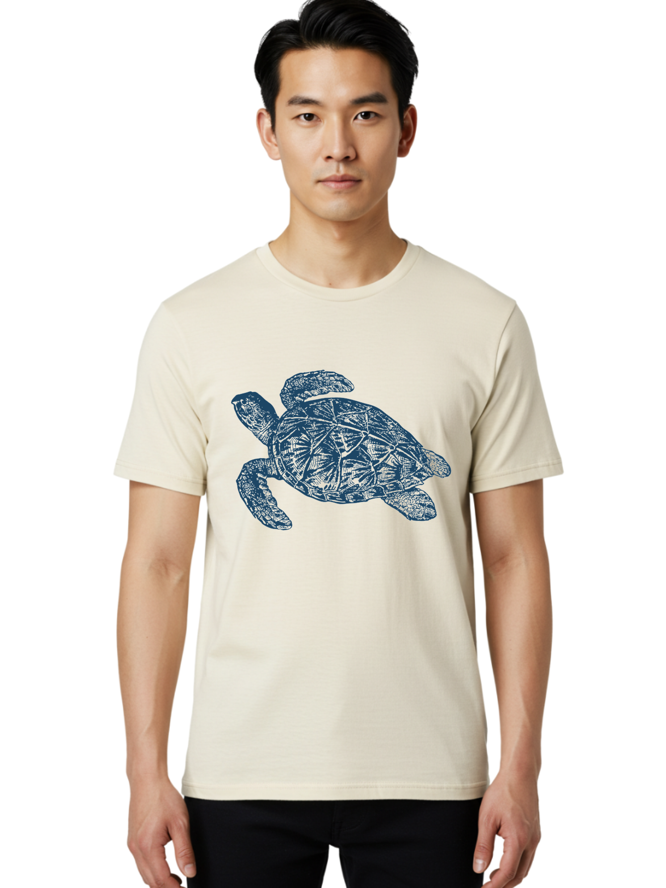 Turtle Drift Men'S Graphic Tee, 100% Cotton, Comfortable Casual Summer Wear, Machine Washable, Sea Turtle, Marine Life, Ocean Creature, Wildlife Conservation, Protected Species, Slow-Moving Animal, Shell Pattern, Blue Illustration, Aae763